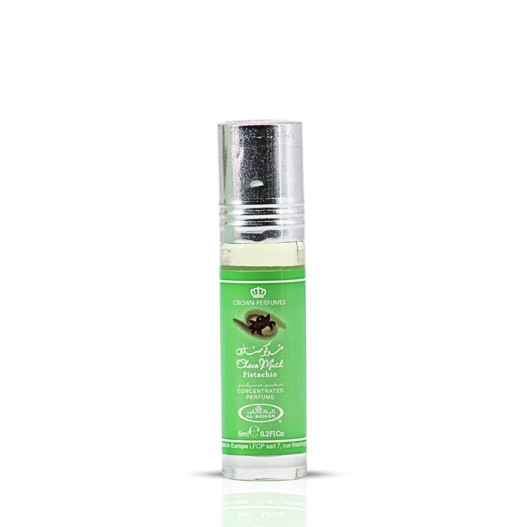 Al-Rehab Choco Musk Pistachio Perfume Oil Roll-On - 6ml (0.2 oz) | Nutty Gourmand Fragrance with Pistachio, Chocolate & Vanilla | Sweet, Creamy & Addictive | Long-Lasting Scent (Pack of 3)