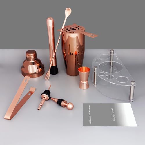 Cocktail Shaker Set with Stand, Cocktail Shaker Bartender Kit: Bar Tool Set, Drink Mixing Includes Martini Shaker,Straine...