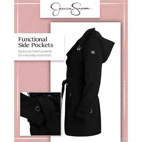 Jessica Simpson Womens Trench Coat - Lightweight Belted Softshell Jacket - Polar Fleece Lined Hooded Long Coat for Women