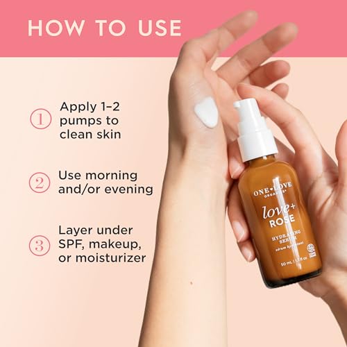 One Love Organics Love + Rose Hydrating Serum ? Hyaluronic Acid Moisturizer for Dehydrated Skin, Certified Organic & Cruelty Free 50ml