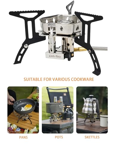 ONLYFIRE OUTDOOR LIVING Portable Camping Gas Stove 6800W, Small Backpacking Stove with Propane Gas Adapter, Mini Foldable ...