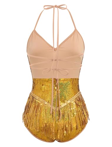 IDOPIP Women Sequin Fringe Bodysuit Sparkly Tassel Leotard Romper Women's Latin Dance Dress Sexy Festival Rave Party Outfits