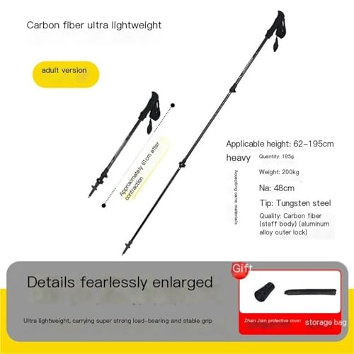 Carbon Fiber Ultra-Light Telescopic Trekking Pole Lightweight Portable Folding Non-Slip Outdoor Trekking
