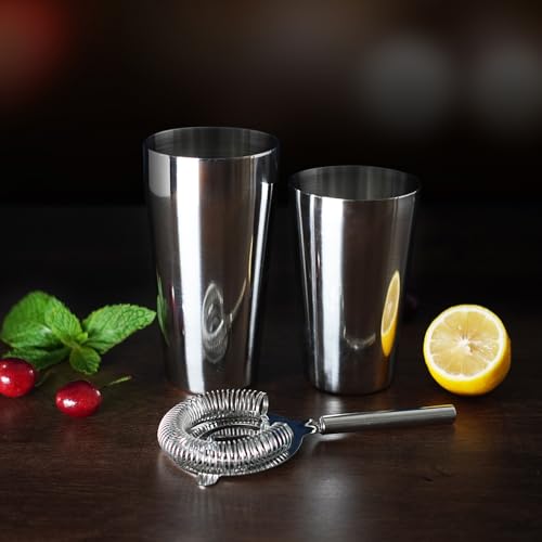 LyhoCink Stainless Steel Cocktail Shaker, 3-Piece Mixology Bartender kit, Bar Set with 18oz & 28oz Mixed Drink Shaker, Coc...