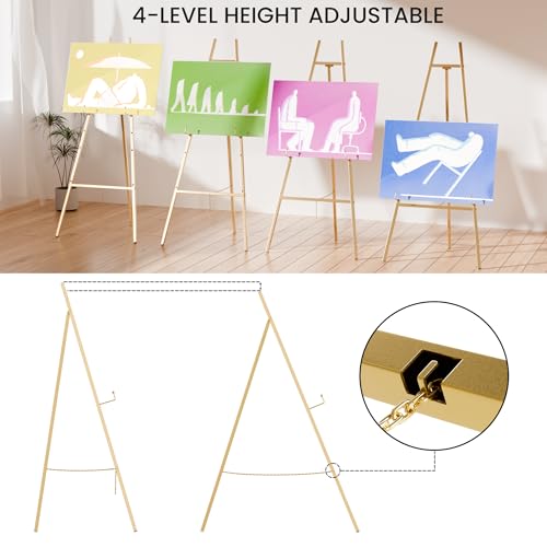 Gold Easel Stand for Sign, Heavy Duty Easel, 4-Tier AdjustableArt Easel for Painting, Wedding Sign1pc