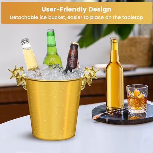 ExGizmo Ice Bucket with Stand,Gold Stainless Steel Champagne Ice Bucket,Deer Head Handle Wine Chiller Bucket for Christmas...