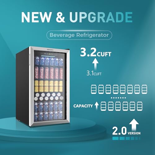 EUHOMY Beverage Refrigerator Cooler, 130 Can Mini Fridge with Glass Door for Soda Beer or Wine, Beverage Cooler for Home, ...