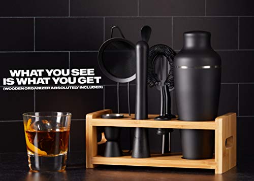 9-Piece Cocktail Shaker Bartender Kit with Stand, Boston Shaker, Mixing Spoon, Muddler, Measuring Jigger, Mesh and Regular...