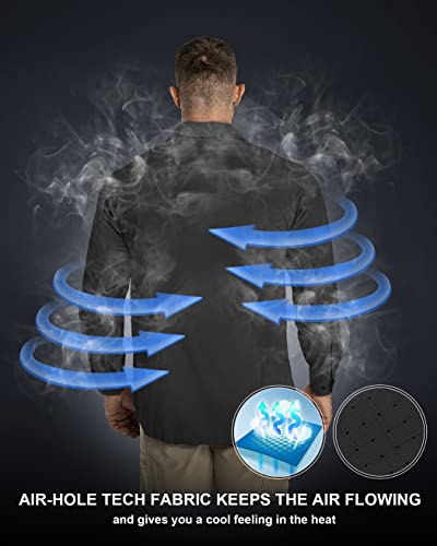 33,000ft Men's Long Sleeve Sun Protection Shirt UPF 50+ UV Quick Dry Cooling Fishing Shirts for Travel Safari Camping Hiking