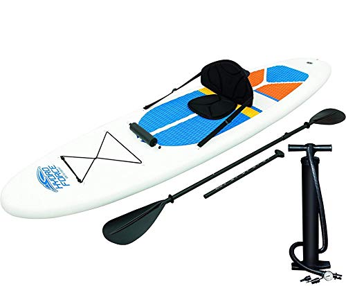 Bestway Hydro-Force White Cap 10 Foot Inflatable SUP Stand Up Paddle Board and Kayak w/Traction Pad, Backrest Seat, 3 Fin...
