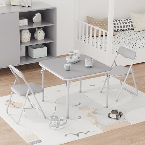 CuisinSmart Folding Card Table and Chair Set of 3, Portable Square Card Table with 2 Padded Chairs, Foldable Chairs and Ta...