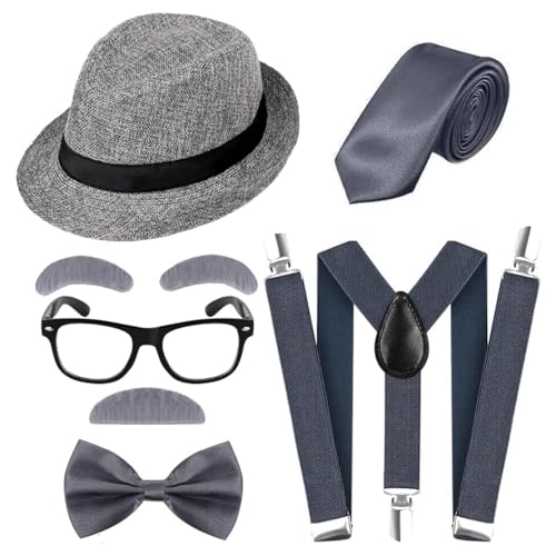Yanbuny 6 Pcs 100 Days of School Costume for Boys Old Man Costume for Kids Grandpa Dress Up