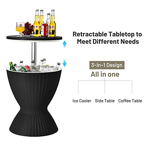 Tangkula Outdoor Cool Bar Table, Rattan Patio 8 Gallon Beer and Wine Cooler, All-Weather Ice Bucket w/Height Adjustable To...