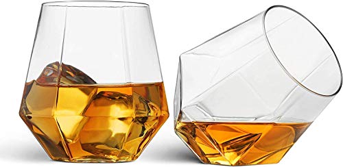 Munfix Plastic Stemless Wine Glasses 32 Pack - Diamond Shaped Unbreakable Disposable 12 Oz Clear Plastic Wine Champagne Wh...