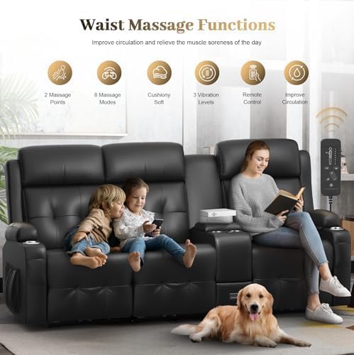 Aotolo Recliner Sofa, 3 Seater Massage Reclining Loveseat Sofa Sets, 1 Single Power Recliner Chairs Heat & Massage, Heavy Weight Capacity, RV Clearance Love Seat Couch with Console, USB, Type C Port