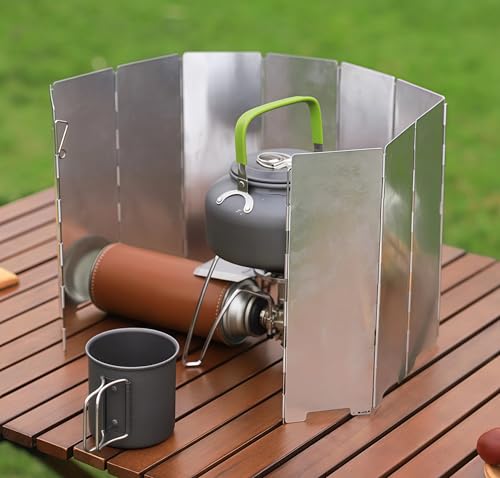 Camp Stove Windscreen with Bag, 10 Plates Ultralight Foldable Alcohol/Tent Stove Aluminum Alloy Wind Screen for Camping
