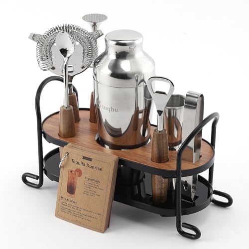 Btuqbu Cocktail Shaker Set with Stand, Mixology Bartender Kit for Drink Mixing | Mixology Set with 7 Bar Set Tools Cocktai...