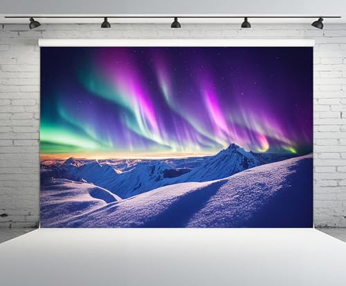 chnywork 9x6ft Northern Lights Backdrop Snowy Mountains Aurora Borealis Starry Night Sky Background Winter Wonderland Magi...