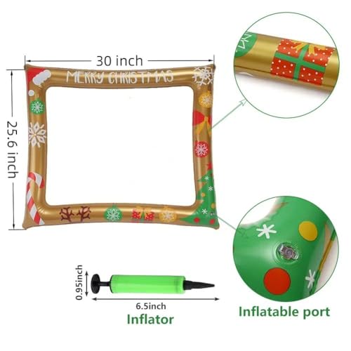 Photo Booth Party Props 32 Pcs - Inflatable Picture Frame & Props for Xmas Family Winter Holiday Games Decorations & Favor...