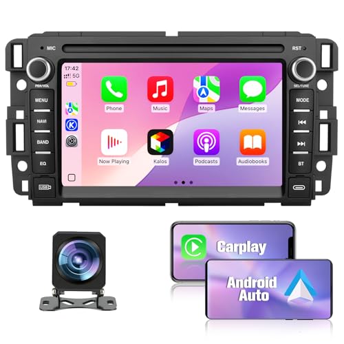 Junsun 4Core 64GB ROM Car Radio Stereo for Chevy Silverado GMC Sierra 2007-2013, Android 13 with CarPlay Android Auto Blue...