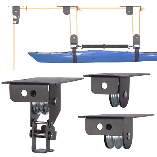 RoakyRoasy Kayak Hoist for Garage Ceiling with Metal Pulley System Holds 150 lbs, 5.5" Low-Profile Canoe Storage Lift, Par...