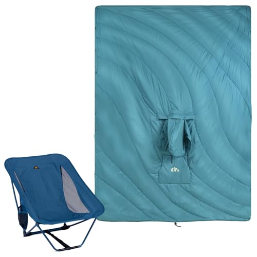 iClimb 1 Hooded 3M Thinsulate Insulation Warm Blanket and 1 Low Folding Chair, Ultralight Compact for Adults Outdoor Campi...
