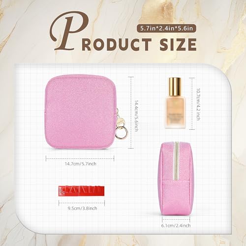 Playexen 5.7" Small Makeup Bag, Glitter Cosmetics Bag for Purse, Portable Small Travel Makeup Pouch with Ring Buckle (Purple)