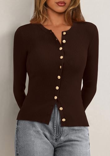 PRETTYGARDEN Womens 2026 Fall Cardigan Sweaters Lightweight Long Sleeve Button up Ribbed Knit Tops Winter Fashion Clothes
