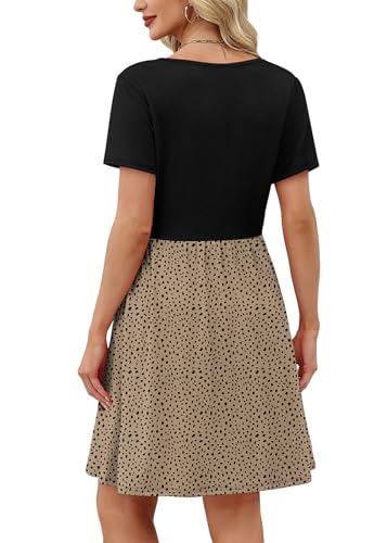OFEEFAN Womens Summer Dresses 2025 Short Sleeve Square Neck Casual Sundresses with Pockets A-Line Color Block