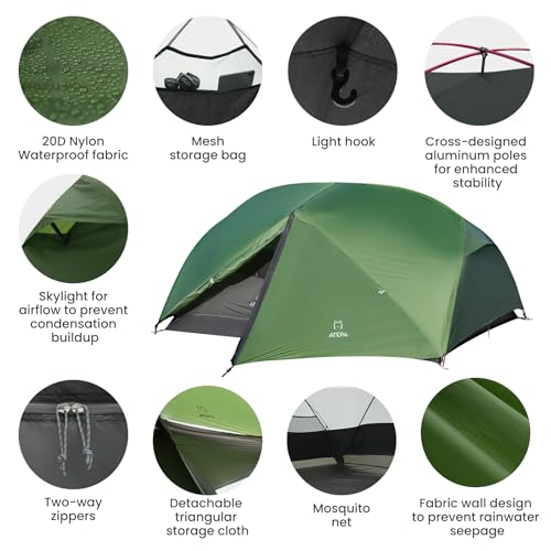 ATEPA Voyage 1-2 Person Backpacking Tent, 4 Season Ultralight Compact Tent, 4000mm Waterproof 20D Nylon Rainfly & Aluminum...