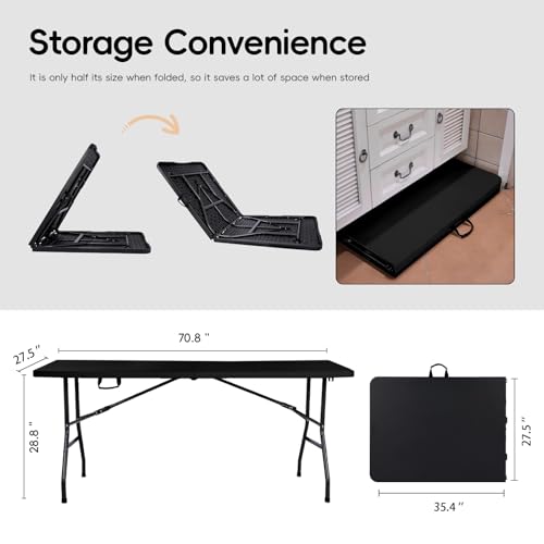 pollilar Folding Table 6FT HDPE 6 Foot Foldable Table Portable Banquet Surface Fold-in-Half Desk Utility for Working Meeti...
