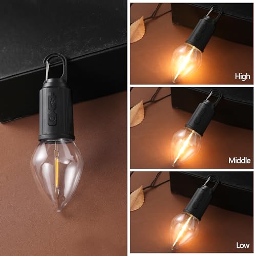 Vagocom 2Pack Rechargeable Camping Light for Tents,Portable LED Camping Lanterns Bulbs,3 Lighting Modes Hanging Camping La...