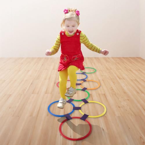HEY! PLAY! Hopscotch Rings Game - Ten 11-Inch Plastic Rings and 15 Connectors for Indoor and Outdoor Use - Play Set for Gi...