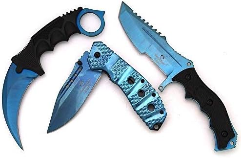 Snake Eye Tactical Triple Set - Fixed Blade/Mini Huntsman/Folding Knife - Outdoors Hunting Camping Fishing Self Defense …...