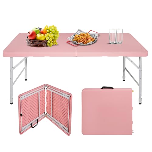 ICSPOID Portable Plastic Folding Table 4ft/6ft/8ft Heavy Duty White Black Picnic Dining Table Fold-in-Half for Camp Party ...