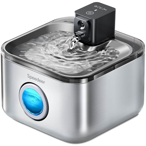 Speedeer Wireless Cat Water Fountain Stainless Steel, 135oz/4L Pet Fountain Battery Operated, Cordless Running Water Dispe...