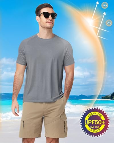 Runhit Mens Swim Shirts Short Sleeve UPF 50+ Sun Protection Rash Guard SPF UV Fishing Shirt Quick Dry Water T-Shirts