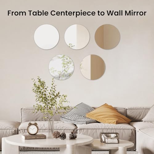 Yuzeyurun 12" Round Mirror Centerpieces for Tables, 12Pcs Glass Mirror Trays for Wedding, Party, Christmas Decorations, Mi...