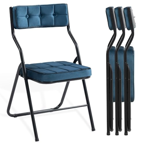 HOMEFUN Padded Folding Chairs 4 Pack - Foldable Dining Chair with Cushion, Portable and Assembled Extra Seat for Guests Ki...