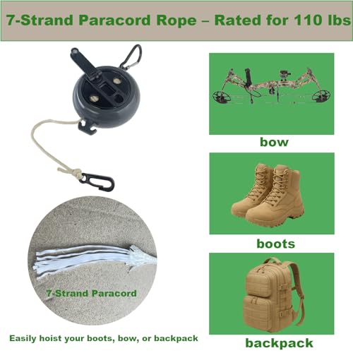 newganbo Retractable Treestand Bow Hoist with 33ft Tangle-Free Rope – Silent Gear Lift System for Bow, Crossbow, Backpack...