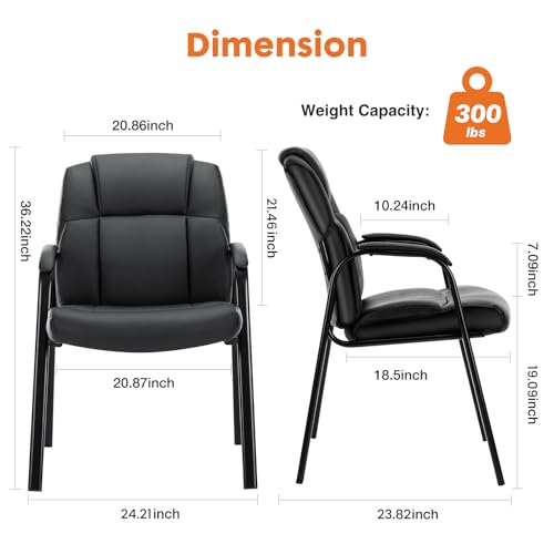 Sweetcrispy Waiting Room Office Guest Chairs Set of 2, PU Leather Big and Tall No Wheels Executive Office Chair with Padde...