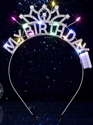DRESBE Light Up Birthday Headband LED Rhinestone My Birthday Headbands Party Favors Hair Accessories for Women
