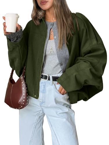Trendy Queen Womens Faux Suede Bomber Jacket Fall Oversized Zip Up Cropped Jackets Winter Motorcycle Coat 2026