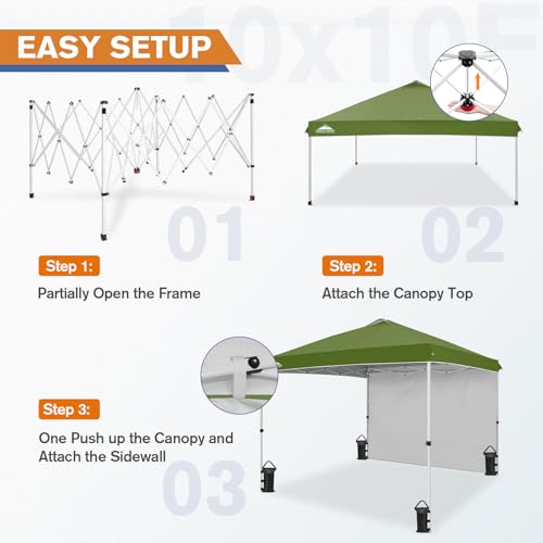 EAGLE PEAK Pop Up Canopy Tent with 1 Sidewall, Easy Setup Event Tent, Outdoor Sun Shade, Wheeled Carry Bag, Stakes and Guy...