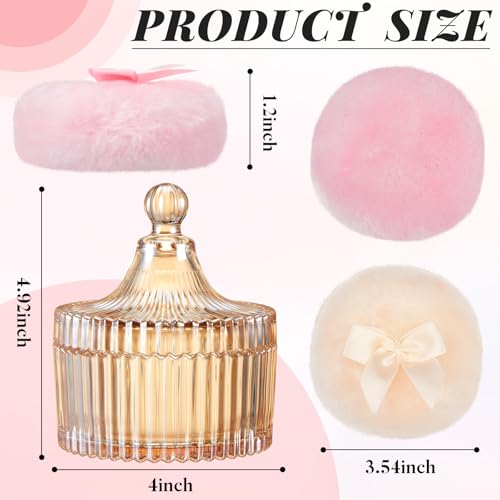 Tioncy 3 Pcs Large Body Powder Puff and Container Valentine's Day gift Powder Container with Puff Crystal Case Soft Washab...