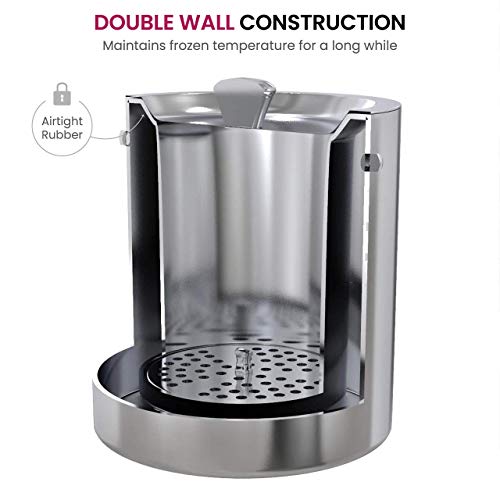 FineDine Double-Wall Stainless Steel Insulated Ice Bucket with Lid & Ice Tong [3 Liter] Included Strainer Keeps Ice Cold &...