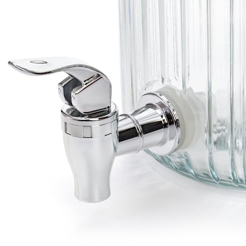 Kingrol 1 Gallon Glass Drink Dispenser with Lid and Spigot - Wide Mouth, Leak Proof Juice Pitcher- Vintage Beverage Dispen...