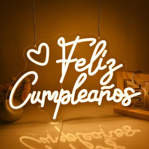 Planzo Feliz Cumpleaños Led Neon Sign Light Spinish Happy Birthday Heart Wall Sign Decor Fiesta Mexican Themed Birthday Pa...