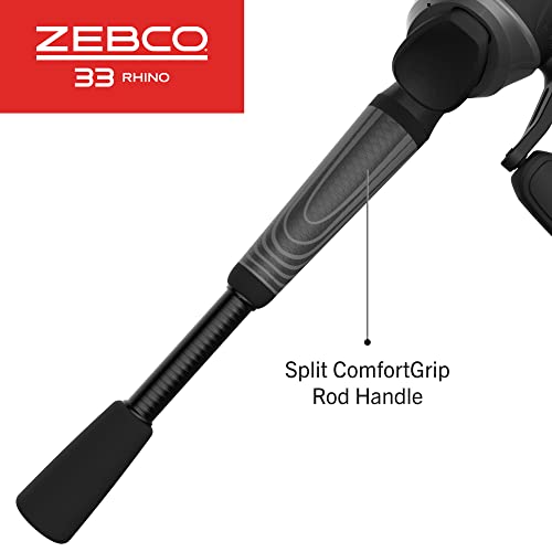 Zebco 33 Rhino Tough Spincast Reel and 2-Piece Fishing Rod Combo, Durable E-Glass Rod with ComfortGrip Handle, Quickset Anti-Reverse Fishing Reel with Bite Alert