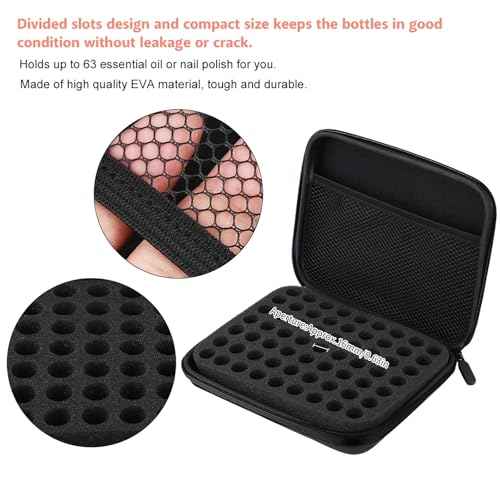 OUKENS 63 Slots Essential Oil Carrying Case, 1-3ml Hard EVA Shell Essential Oils Storage Organizer Bag with Foam Insert, Portable Peptide Case & Vial Holder for Aromatherapy, Travel, Home (Black)
